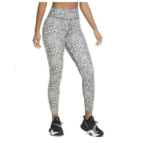 Nike Women's One Luxe Tight Fit Mid Rise Cheetah Print Leggings (White/Black .XS - Picture 1 of 8